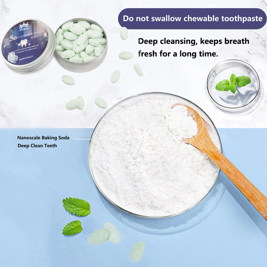 Chewable Toothpaste Tablets — Travel-Friendly Fresh Breath (50 Ct)