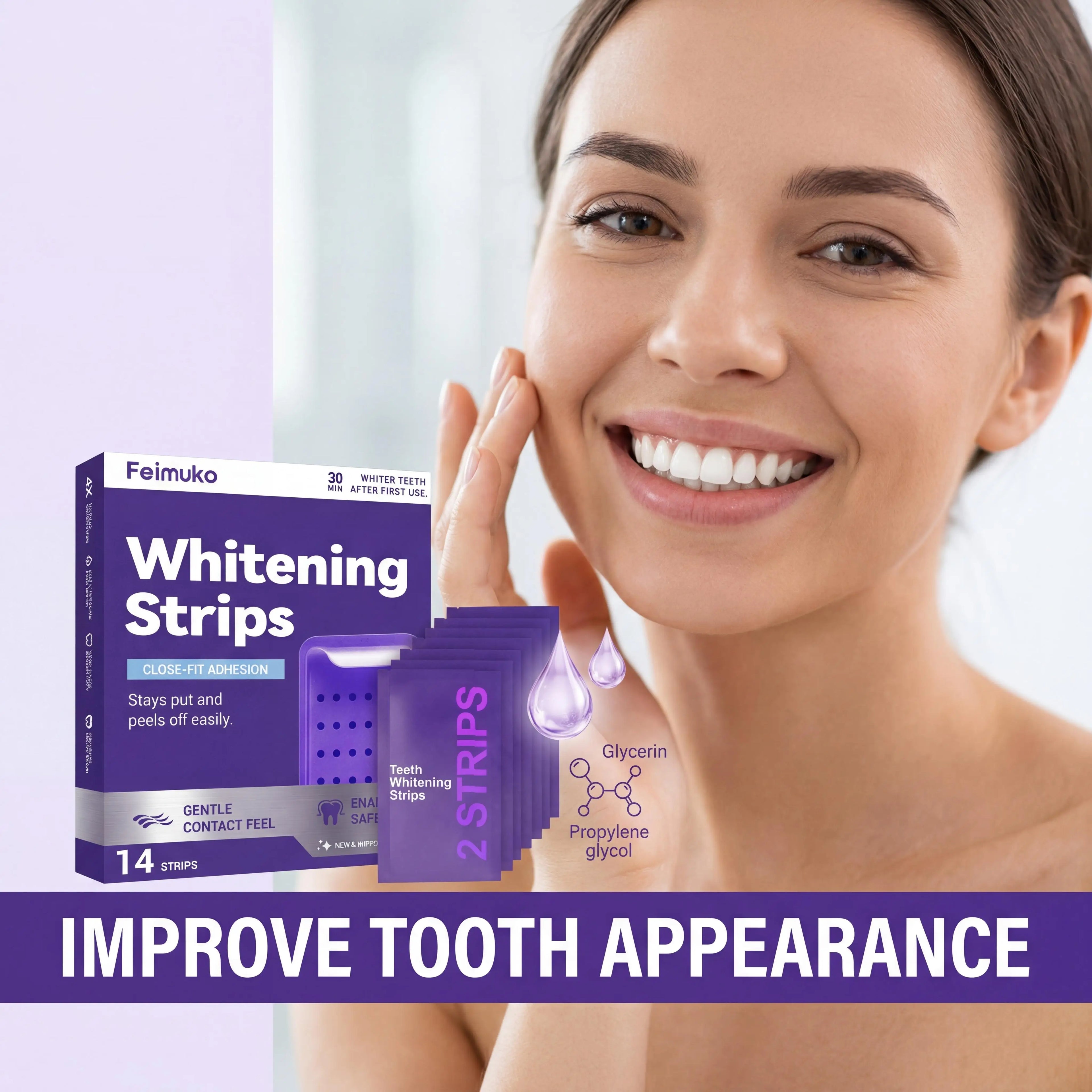 Teeth Whitening Strips — Sensitive-Safe, Remove Coffee & Wine Stains