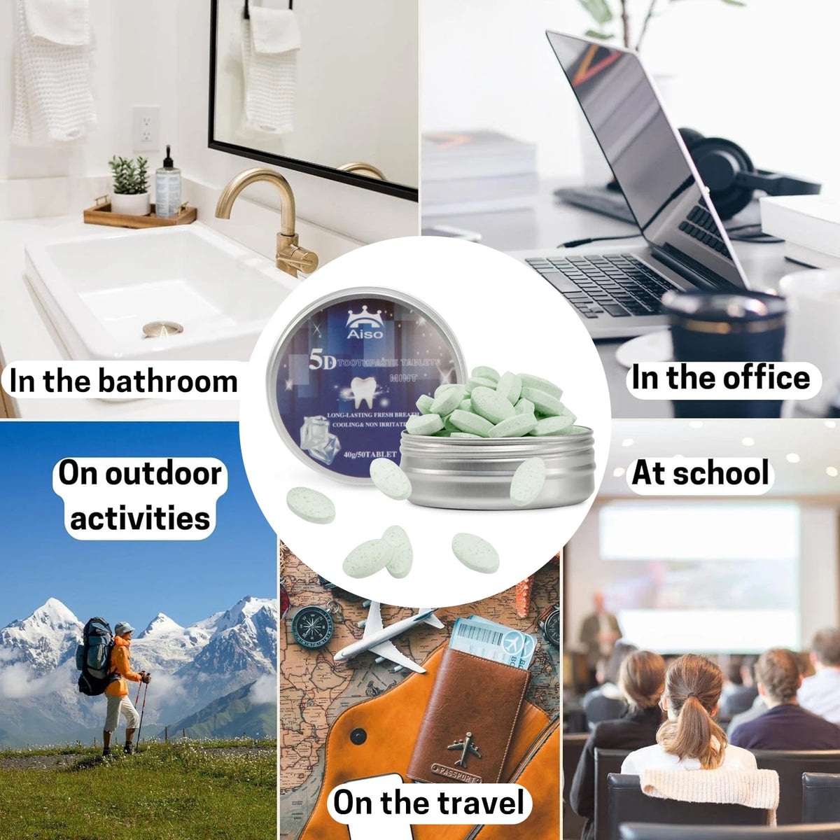 Chewable Toothpaste Tablets — Travel-Friendly Fresh Breath (50 Ct)