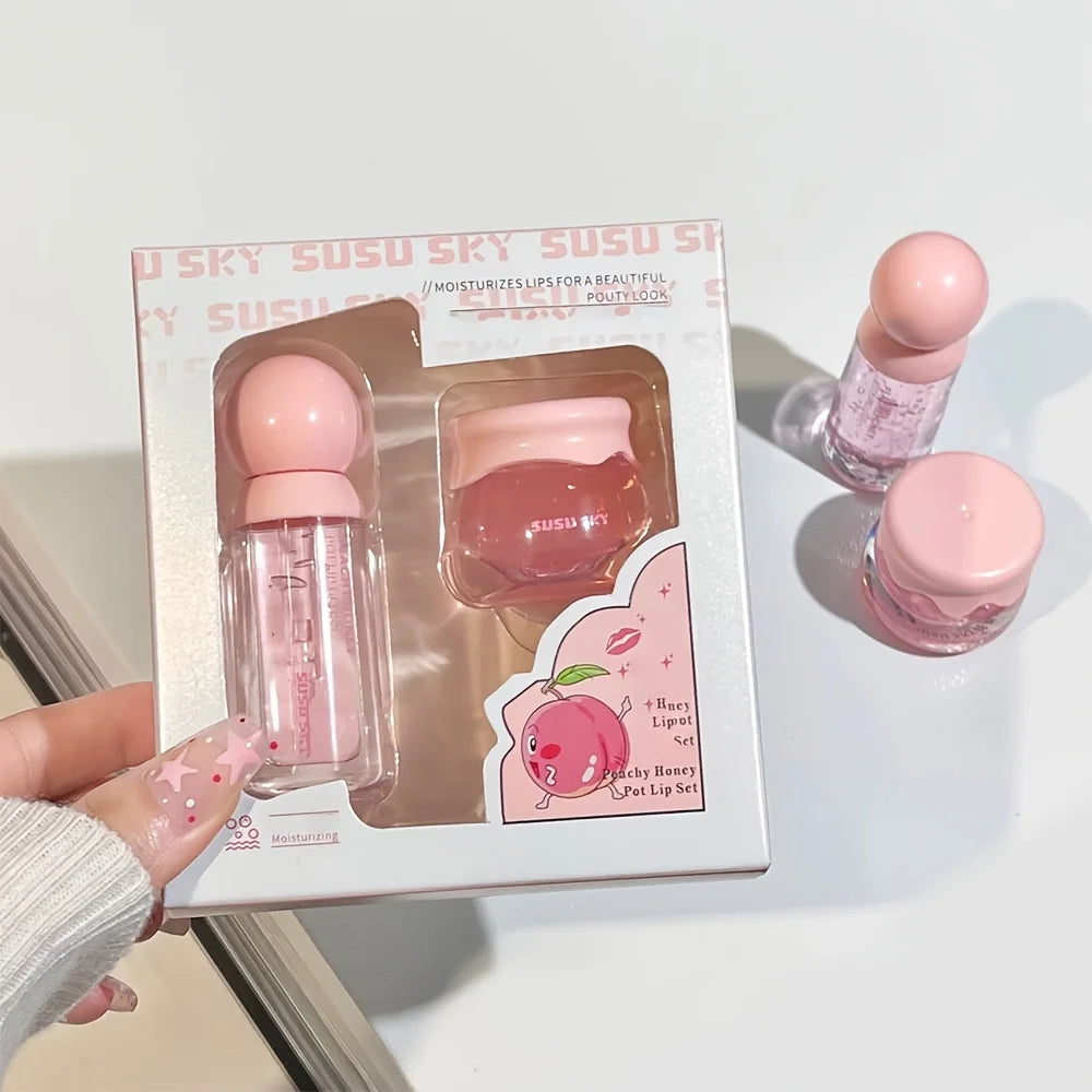 Lip Gloss & Overnight Lip Mask Set — Moisturizing Peach Duo